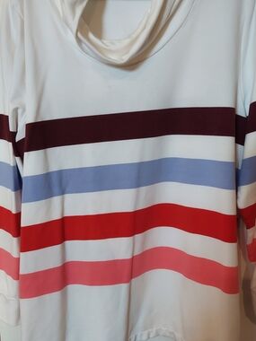 Talbots White Tunic with Burgundy, Blue, Red and Pink Stripes